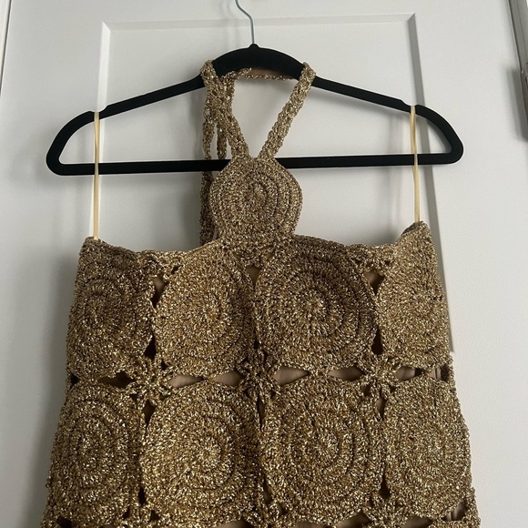 Simon Miller Beep Beep Lurex Crochet Cutout Maxi Dress Star Gold NEW with tags - Picture 4 of 8